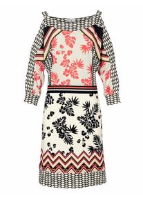 Heine, Damen Druckkleid Mit Spitze, Grau / Altrosa / Schwarz / Weiß