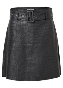 Pieces, Damen Rock Krokoimitat, Schwarz