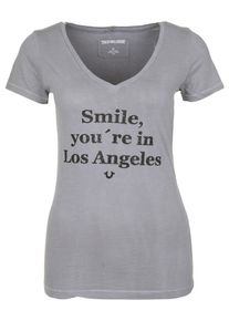 True Religion, Damen T-Shirt 'OVERDYED V-NECK SMILE', Grau