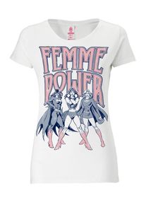 logoshirt, Damen T-Shirt 'Wonder Woman', Rauchgrau / Pastellrot / Weiß
