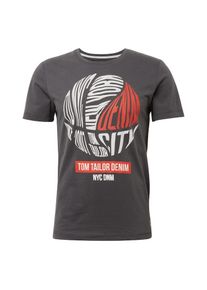 Tom Tailor Denim, Herren T-Shirt, Anthrazit / Rot / Weiß