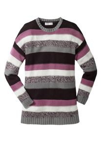 sheego Casual, Damen Pullover, Grau / Lila / Schwarz / Weiß