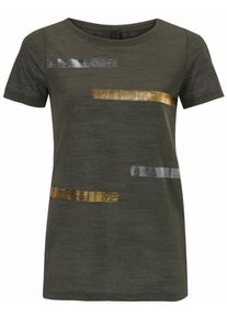 Heine, Damen Rundhalsshirt mit Streifen Print, Gold / Oliv / Silber