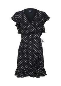 New Look, Damen Kleid 'F POLKA DOT RUFFLE WRAP', Schwarz / Weiß