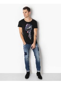 tigha, Herren Shirt 'Skull Snake MSN', Blau / Grau / Orangerot / Schwarz