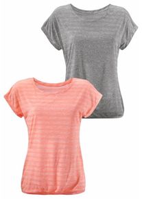 Vivance, Damen T-Shirts (2 Stück), Graumeliert / Lachs