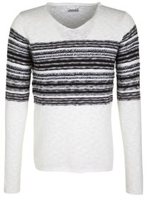 DSTREZZED, Herren Strickpullover V-NECK SLUB STRIPE, Braun / Wei&szlig;