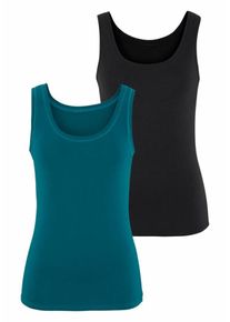 Vivance, Damen Tanktops (2 Stück) aus Baumwoll-Stretch, Petrol / Schwarz