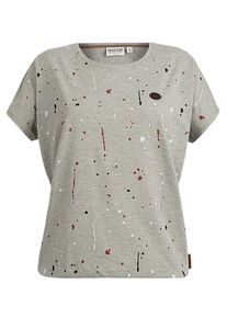 Naketano, Damen T-Shirt 'Immer Langweilig', Grau / Rot / Schwarz / Weiß