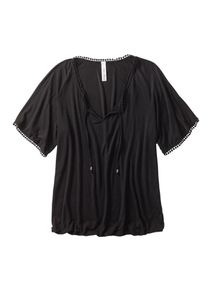 sheego Trend, Damen Shirt mit dekorativem Zugband, Schwarz