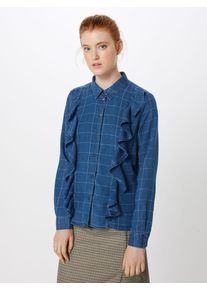 Only, Damen Hemdbluse 'onlIZZY L/S CHECK FRILL SHIRT DNM', Blau