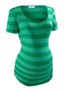 Neun Monate, Damen T-Shirt ton-in-ton geringelt, Grasgrün / Hellgrün