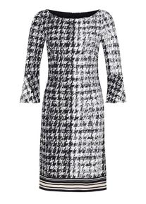 s.Oliver BLACK LABEL, Damen Stretchiges Kleid mit Allover-Muster, Schwarz / Weiß