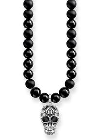Thomas Sabo, Herren Kette mit Anhänger 'Power Necklace Maori Totenkopf Pavé, KE1707-705-11-L60', Schwarz / Silber