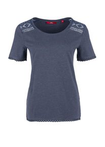 s.Oliver RED LABEL, Damen Glitzershirt mit Ethno-Stitchings, Taubenblau