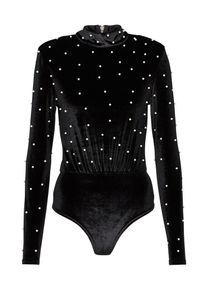 boohoo, Damen Body mit Perlenbesatz, Schwarz