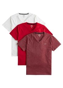 Hollister, Herren Shirts 'DTC SEASONAL V MULTI MFC', Rot / Weiß