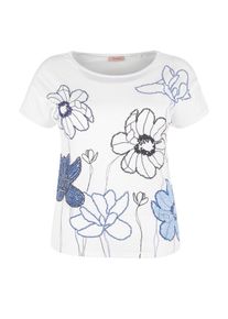 TRIANGLE, Damen Jerseyshirt mit gummiertem Print, Blau / Schwarz / Weiß