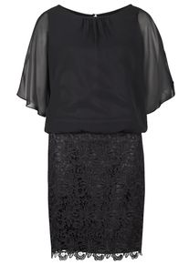 Apart, Damen Kleid aus Chiffon und Spitze, Schwarz