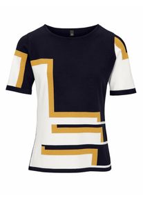 Heine, Damen Pullover mit Rundhalsausschnitt, Senf / Schwarz / Weiß