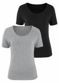 Vivance, Damen T-Shirts (2 St&uuml;ck) aus Baumwoll-Stretch, Grau / Schwarz