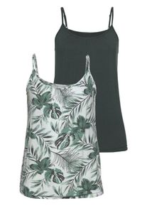 Lascana, Damen Spaghettitops (2 St&uuml;ck), Dunkelgr&uuml;n / Naturwei&szlig;