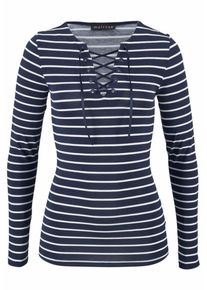 Melrose, Damen Langarmshirt, Marine / Wei&szlig;