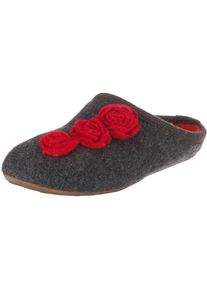 Haflinger, Damen Pantoffeln 'Dakota Rose', Basaltgrau / Rot