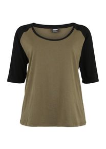 Urban Classics, Damen Shirt 'Contrast Raglan Tee', Oliv / Schwarz
