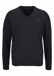 Gant, Herren V-Ausschnitt-Pullover, Schwarzmeliert