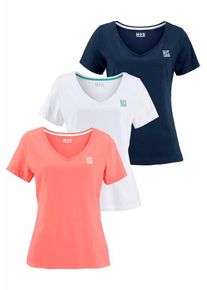 H.I.S. H.I.S, Damen T-Shirt, Dunkelblau / Koralle / Wei&szlig;