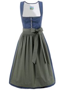 Turi Landhaus, Damen Dirndl midi mit effektvoller Brokatmusterung, Blau / Oliv