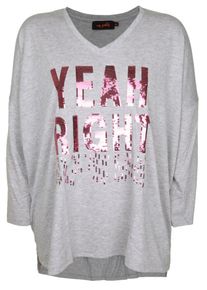 miss goodlife, Damen Longsleeve 'YEAH RIGHT', Grau / Dunkelpink