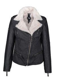 Maze, Damen Jacke mit Fellimitat und asymetrischen Reißverschluss ' Ferraz ', Schwarz