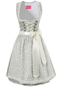 Kr&uuml;ger Dirndl Kr&uuml;ger Madl, Damen Dirndl midi mit Satinbandschn&uuml;rung, Creme / Silbergrau