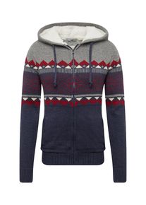 Hollister, Herren Strickjacke 'DTC PATTERN SHERPA HOOD', Dunkelblau / Grau / Rot