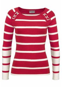 Tom Tailor Polo Team, Damen Streifenpullover, Rot / Weiß
