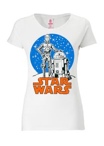 logoshirt, Damen T-Shirt 'Star Wars Droids', Blau / Orange / Weiß