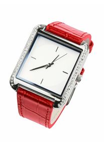 Heine, Damen Armbanduhr in Krokoprägung, Rot / Silber / Weiß