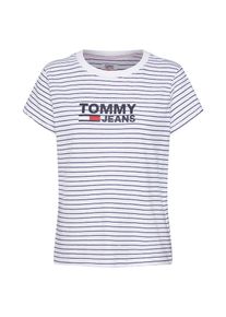 Tommy Jeans, Damen Shirt 'TJW STRIPED CHEST GRAPHIC TEE', Navy / Weiß