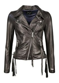 Maze, Damen Lederjacke mit asymmetrischem Reißverschluss und Lederfransen 'Indiana', Schwarz