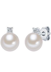 Valero Pearls, Damen Silberohrstecker mit Süßwasser-Zuchtperle mit Zirkonia, Silber / Weiß