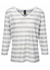 Heine, Damen Ringelshirt mit Glanz-Effekt, Grau / Wei&szlig;