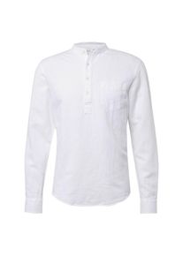 Pier One, Herren Hemd 'Stand Collar Cotton Linen Shirt', Weiß