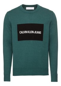 Calvin Klein Jeans, Herren Pullover 'INSTITUTIONAL BOX SWEATER', Smaragd / Schwarz
