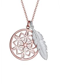 Elli, Damen Kette 'Feder, Multipendants, Ornat, Traumf&auml;nger', Rosegold / Silber