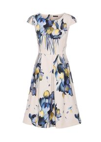 Apart, Damen Kleid mit formgebenden Teilungsnähten, Blau / Naturweiß