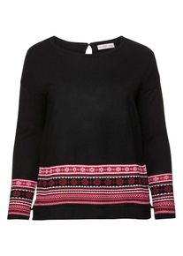 sheego Casual, Damen Rundhalspullover, Rot / Schwarz / Wei&szlig;