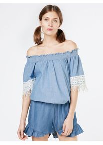 Replay, Damen Tunika Boho, Blue Denim / Wei&szlig;