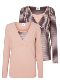 MAMALICIOUS, Damen Still-Shirt mit langen &Auml;rmeln 2er-Pack, Grau / Apricot